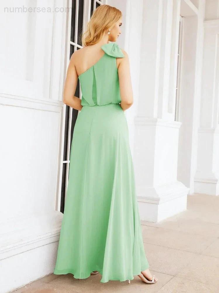 ZapDress Chiffon Ruffled One Shoulder Sleeveless Long Bride Dresses A-line Formal Evening Gown Side Split 28057 (ZD17041)