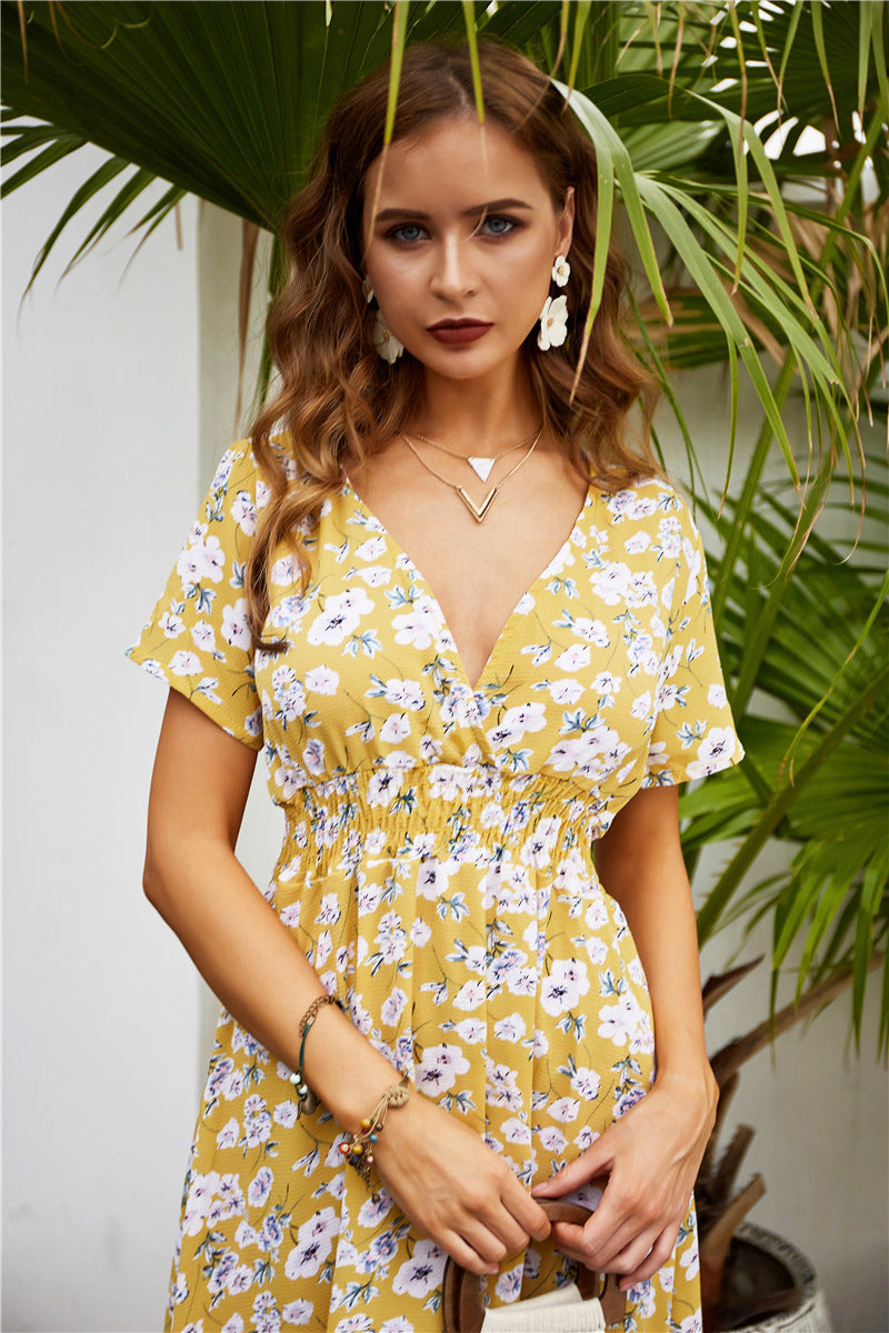 Alianna Floral Ruffle Midi Dress Lemon