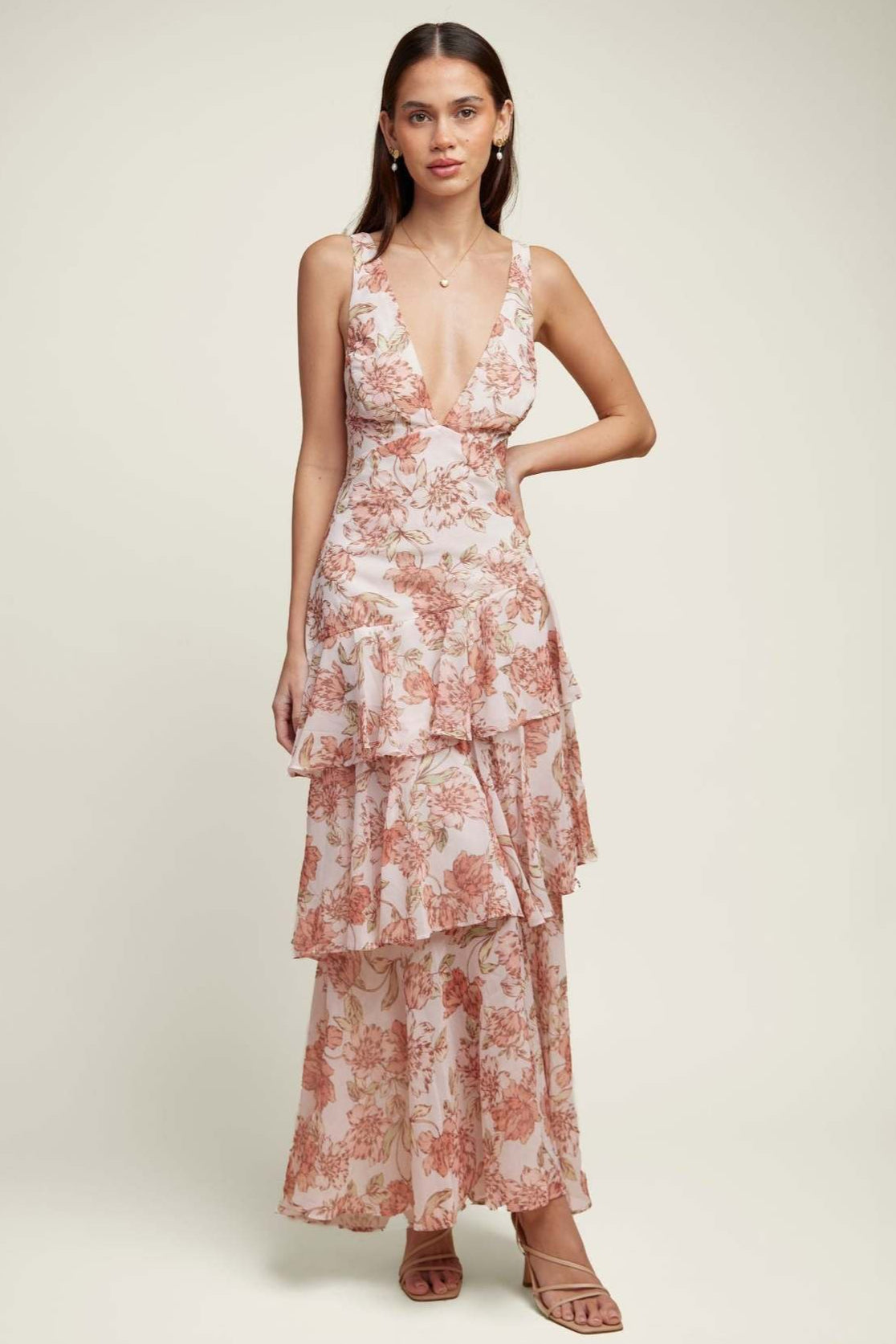 Chiffon Halter Slim Ruffle Maxi Floral Dress