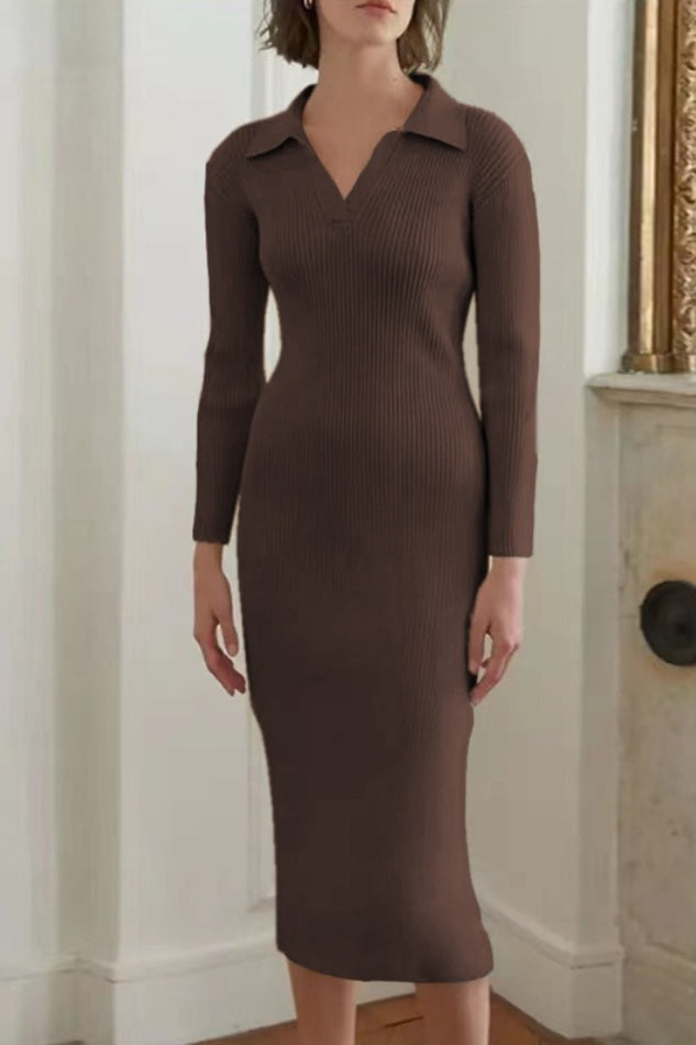 Deep V Collar Bodycon Midi Dress