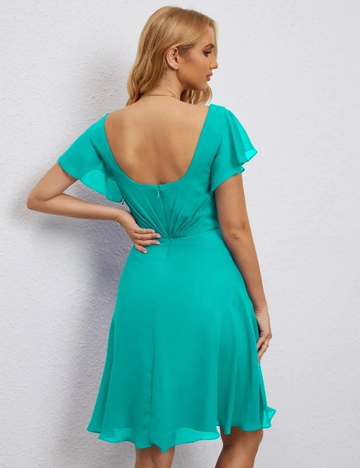ZapDress U Back Homecoming Dress Formal Prom Dress Knee Length Short Sleeves Cocktail Party Dress 28077 (ZD16953)