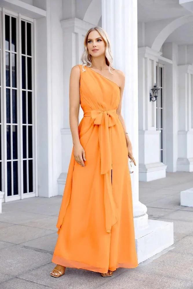 Ladies Chiffon One Shoulder Bridesmaid Evening Dress Wedding Party Evening Dress 28133 by numbersea