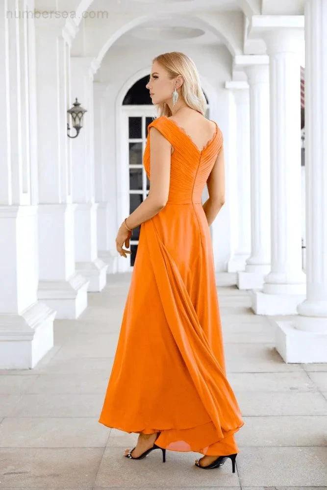 Ladies Chiffon V Neck Sleeveless Floor Length Bridesmaid Evening Dress Wedding Party Evening Dress 28126 (ZD16989)
