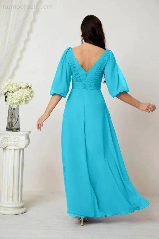 ZapDress  Formal Prom Gown Women V-Neck Chiffon Bridesmaid Dresses Long Bishop Sleeve Party Dress 2807 (ZD17027)