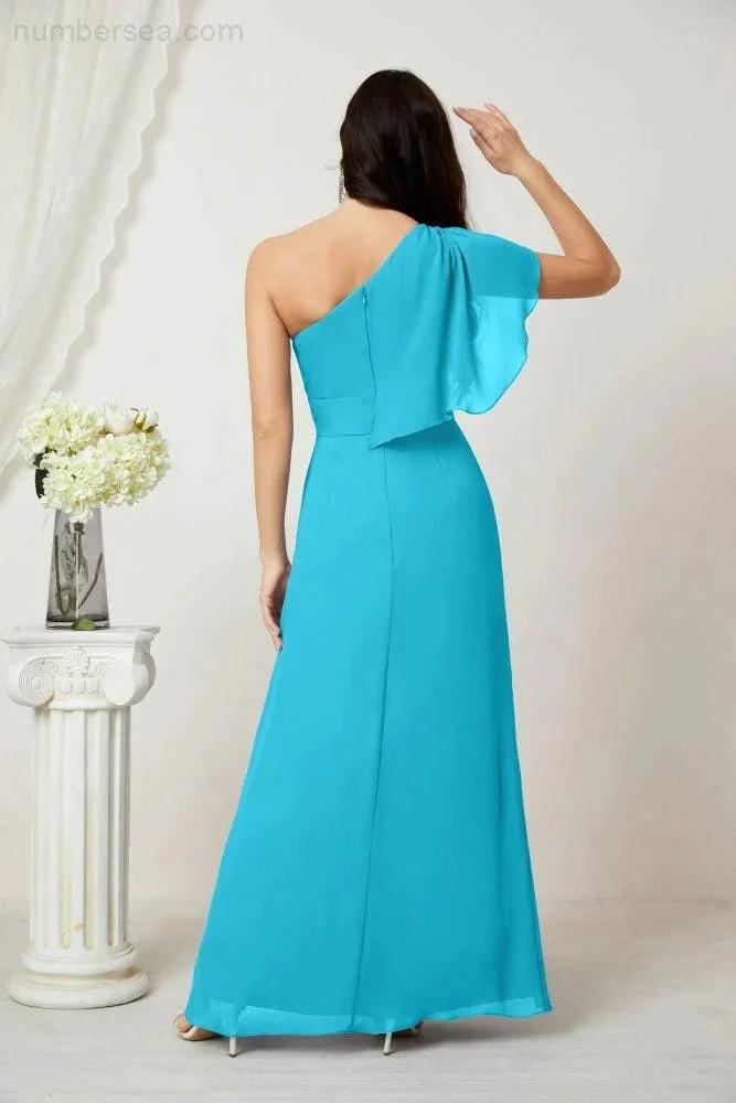 ZapDress  Chiffon Ruffled One Shoulder Long Bridesmaid Dresses A-line Formal Evening Gown Side Split 2809 (ZD17049)