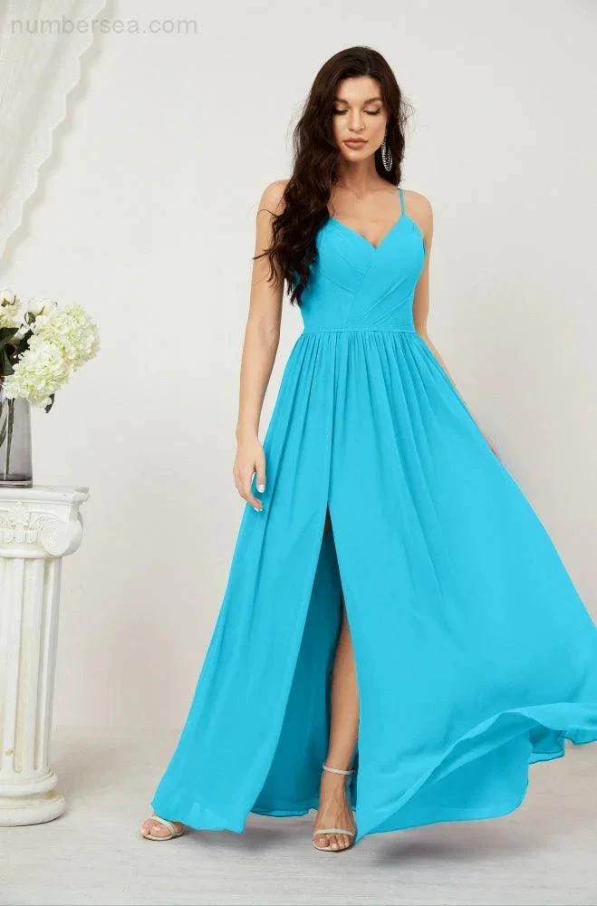 ZapDress  Neck Bridesmaid Dresses Chiffon Long Spaghetti A-line Formal Prom Gown for Wedding Party Evening 2801 (ZD16961)