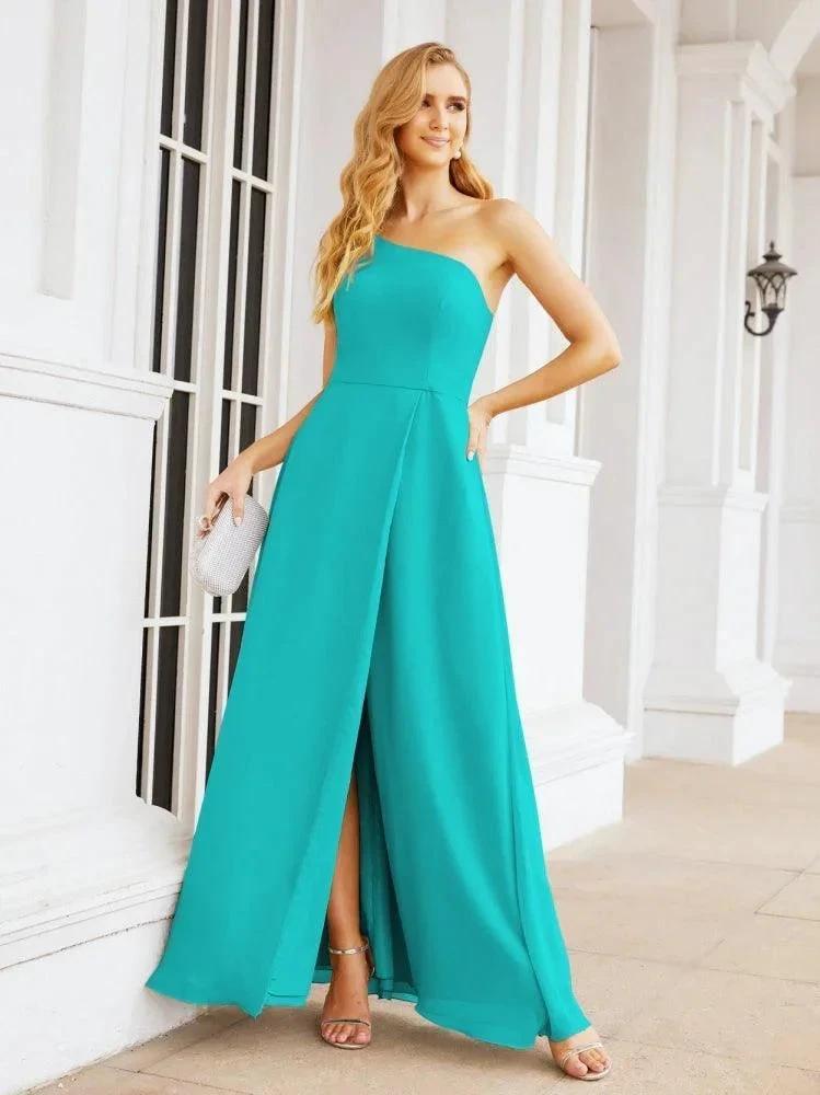 Numbersea Women's One Shoulder Formal Prom Gowns for Mother of The Bride Side Slit Bridesmaid Dresses 28052 by numbersea
