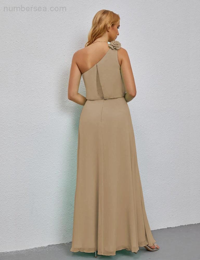 Ruffled One Shoulder Sleeveless Long Bridesmaid Dresses A-line Formal Evening Gown Side Split 28080 (ZD17018)