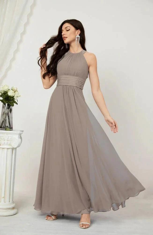 Numbersea Formal Party Gown Dress Chiffon Halter Long Sleeveless Bridesmaid Dresses 2802 by numbersea