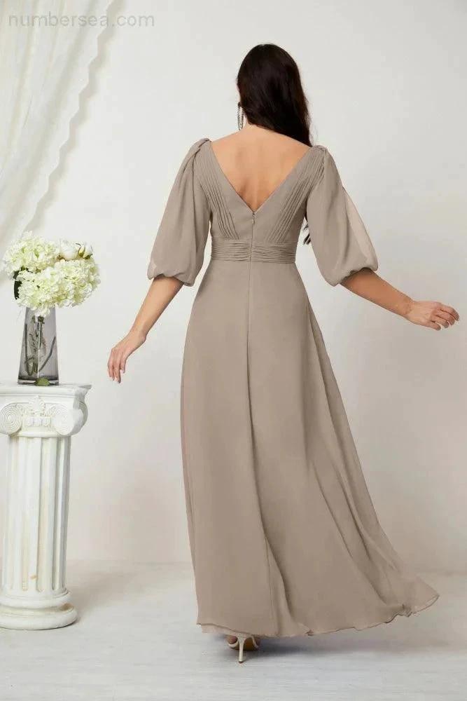 ZapDress  Formal Prom Gown Women V-Neck Chiffon Bridesmaid Dresses Long Bishop Sleeve Party Dress 2807 (ZD17027)