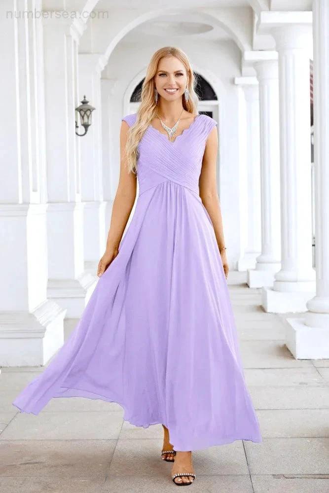 Ladies Chiffon V Neck Sleeveless Floor Length Bridesmaid Evening Dress Wedding Party Evening Dress 28126 (ZD16989)