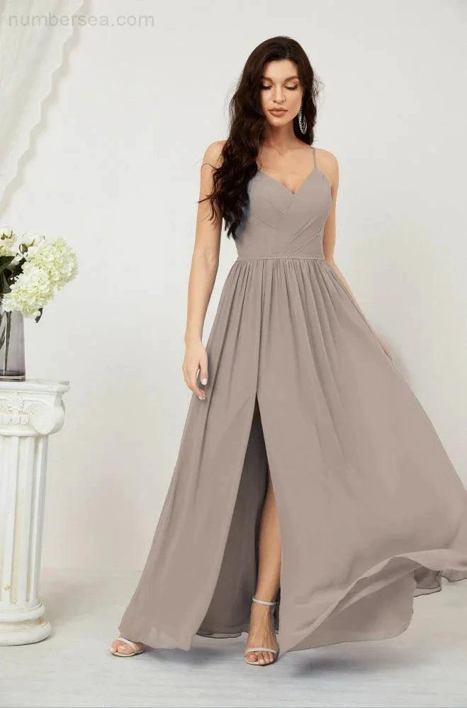 ZapDress  Neck Bridesmaid Dresses Chiffon Long Spaghetti A-line Formal Prom Gown for Wedding Party Evening 2801 (ZD16961)