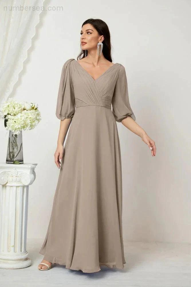 ZapDress  Formal Prom Gown Women V-Neck Chiffon Bridesmaid Dresses Long Bishop Sleeve Party Dress 2807 (ZD17027)