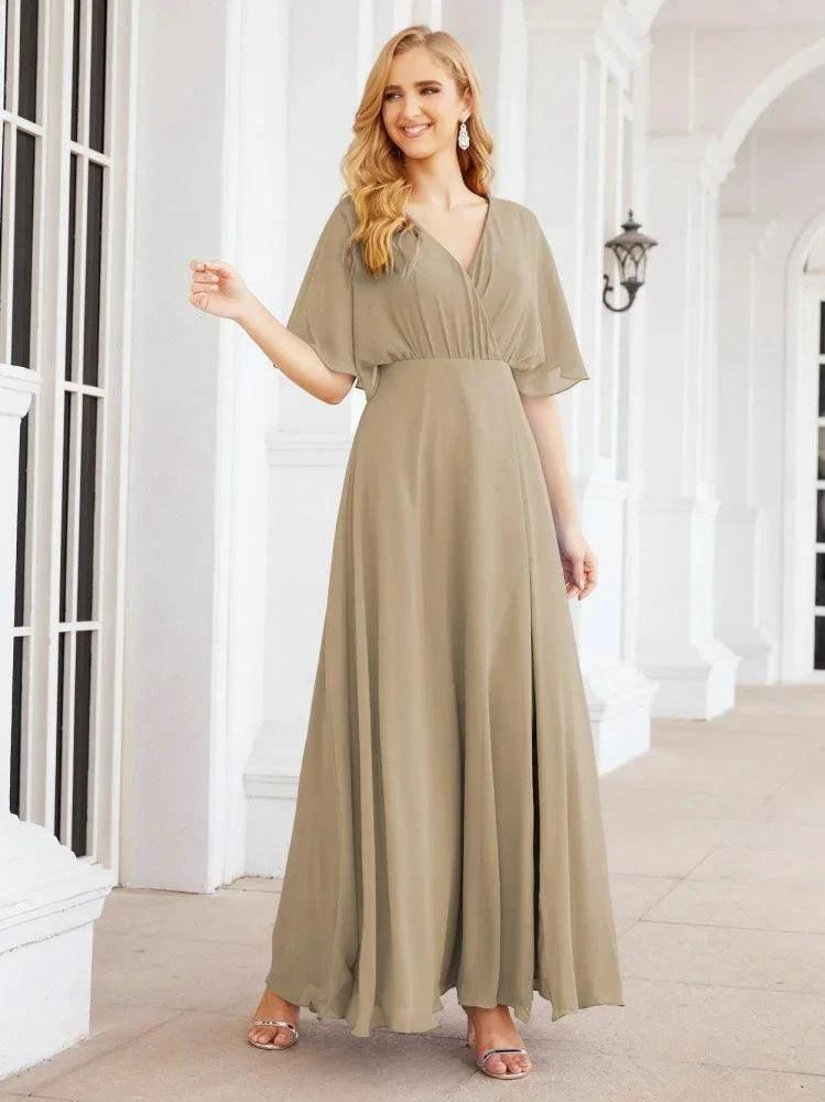 Numbersea V-Neck Bridesmaid Dress Chiffon Long Open Back Formal Dresses for Women Party Evening 28067 by numbersea