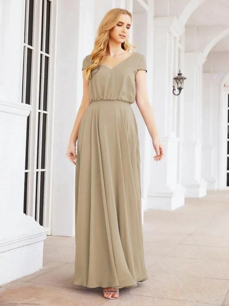 Numbersea V-Neck Bridesmaid Dresses Long Cap Sleeves Prom Evening Formal Gowns 28071 by numbersea