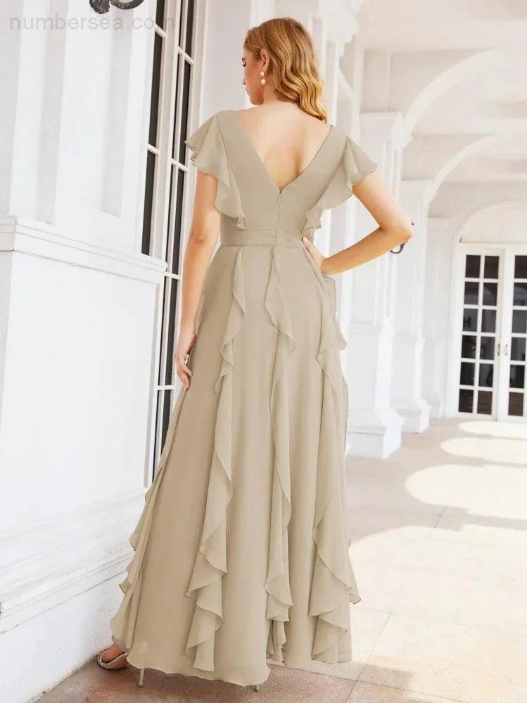 Ruffled Bridesmaid Dresses with Sleeves Long Formal Party Dress 28041 (ZD17030)
