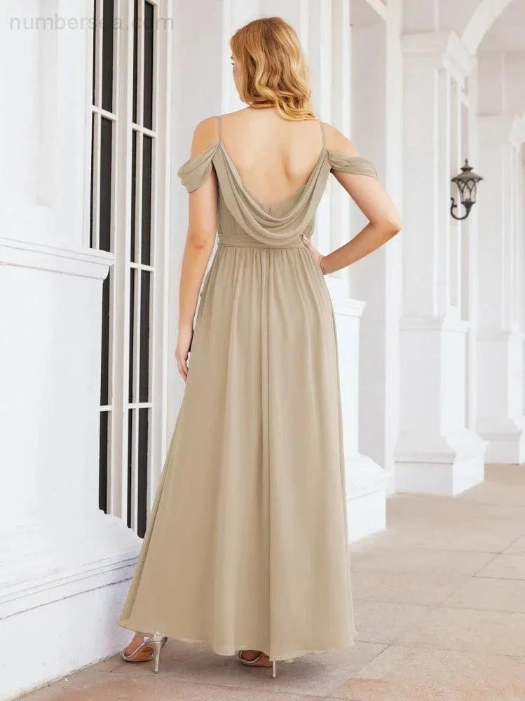 ZapDress Off The Shoulder Chiffon Bridesmaid Dress Long Formal Graduation Gown with Cowl Back 28069 (ZD17004)