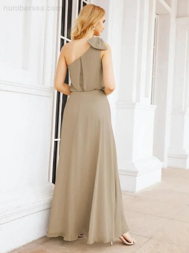 ZapDress Chiffon Ruffled One Shoulder Sleeveless Long Bride Dresses A-line Formal Evening Gown Side Split 28057 (ZD17041)