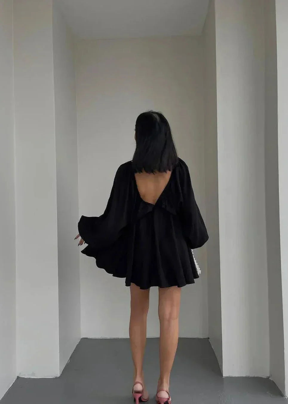 Women's V Neck Lantern Sleeve Dress