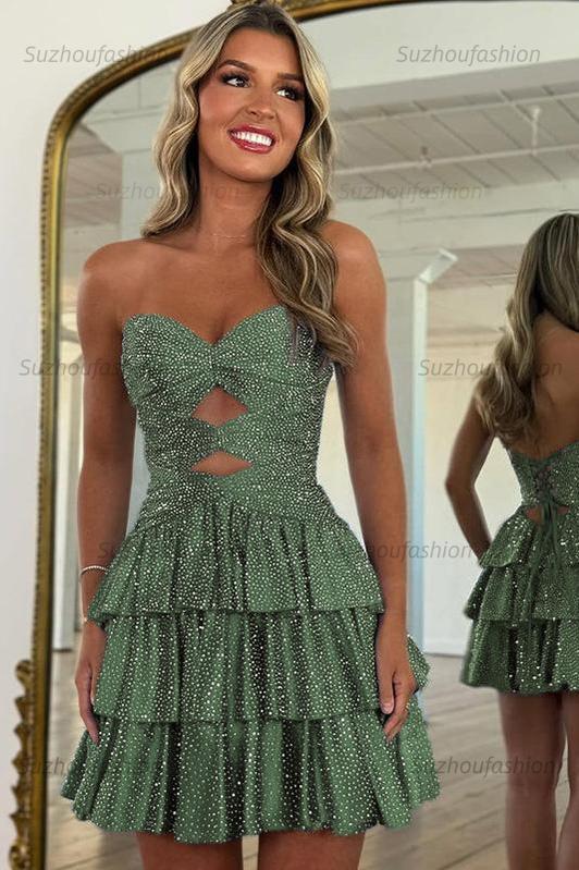 Orange A Line Homecoming Dresses Tiered Short Cocktail Dresses With Beading