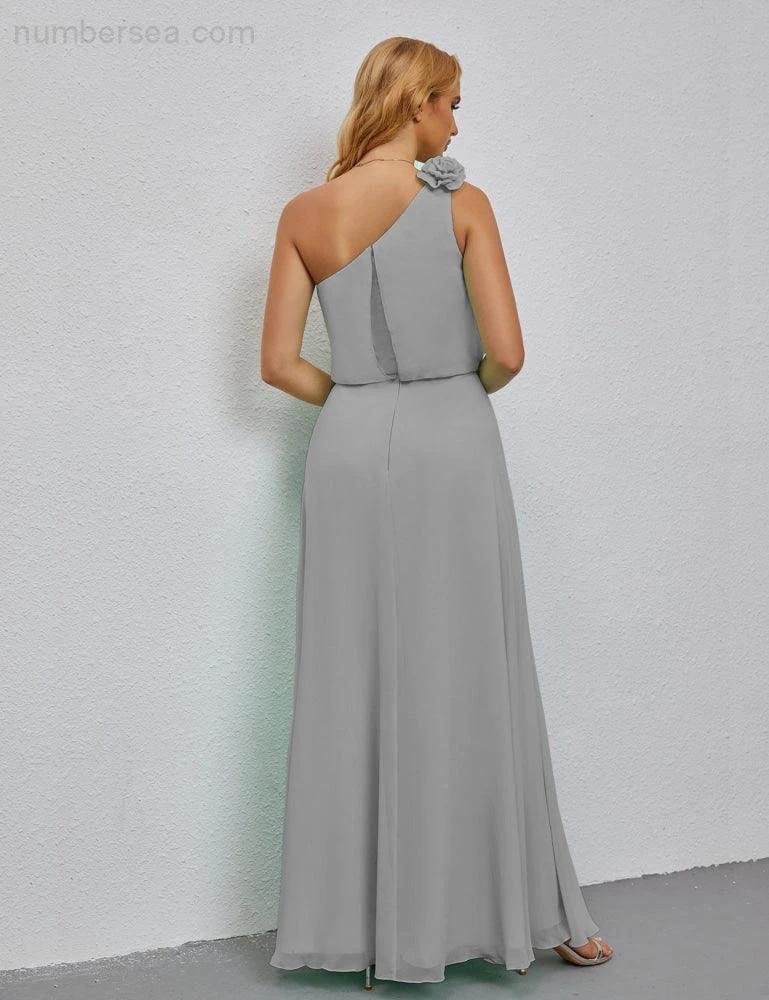 Ruffled One Shoulder Sleeveless Long Bridesmaid Dresses A-line Formal Evening Gown Side Split 28080 (ZD17018)