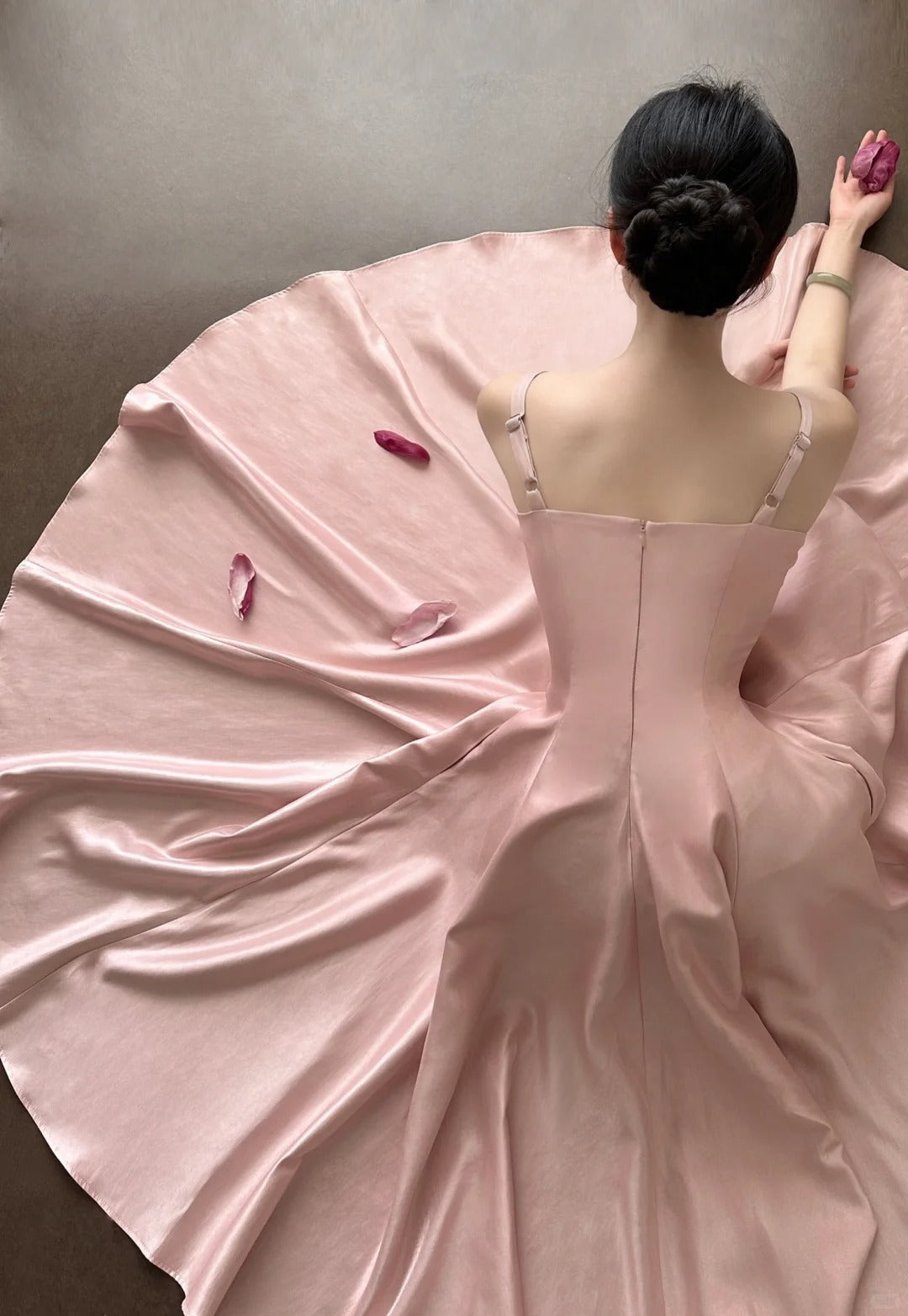 Elegant Pink A-line Square Neck Strap Satin Long Prom Dress Evening Dress - VelvetHem