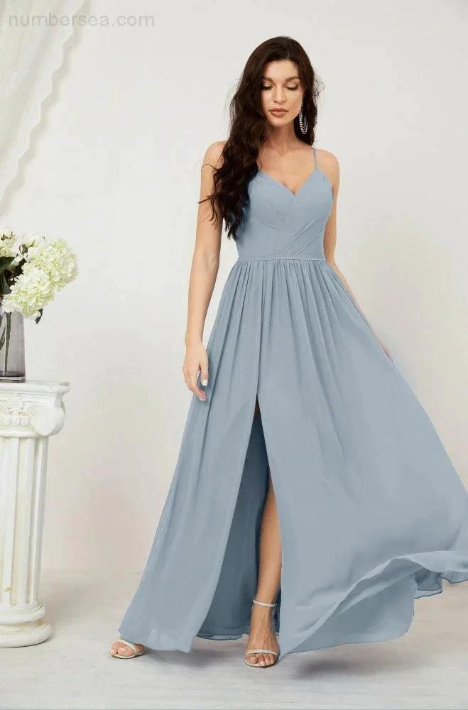 ZapDress  Neck Bridesmaid Dresses Chiffon Long Spaghetti A-line Formal Prom Gown for Wedding Party Evening 2801 (ZD16961)