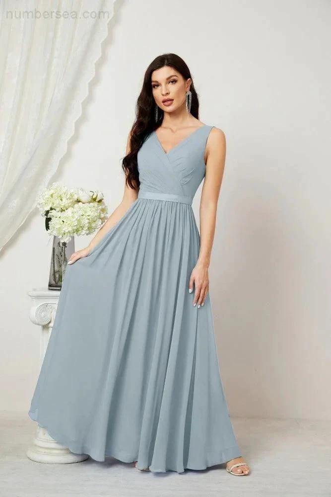 Women's Chiffon Long Bridesmaid Dresses A line Sleeveless Formal Prom Gown for Evening Party Homecoming Dresses 2808 (ZD16947)