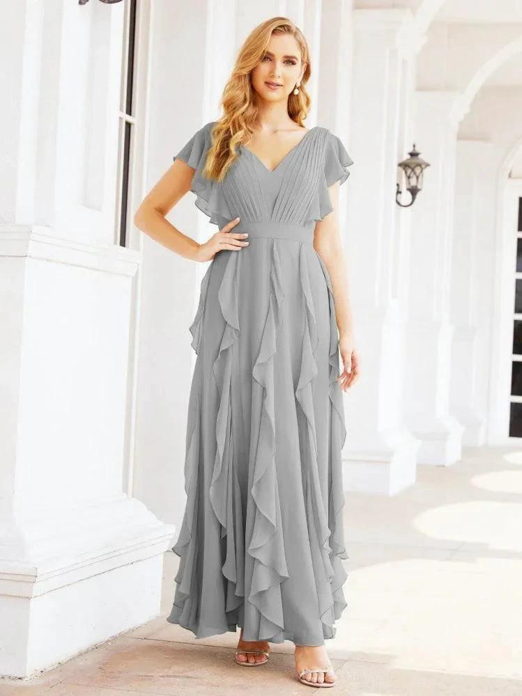 Ruffled Bridesmaid Dresses with Sleeves Long Formal Party Dress 28041 by numbersea