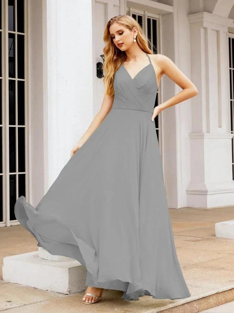 Numbersea Halter Chiffon Bridesmaid Dresses Wedding Appare Sleeveless Formal Prom Dress with Ruffled Back 28035 by numbersea