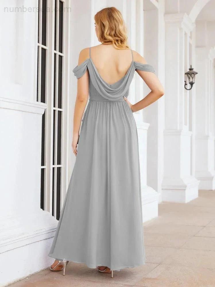 ZapDress Off The Shoulder Chiffon Bridesmaid Dress Long Formal Graduation Gown with Cowl Back 28069 (ZD17004)