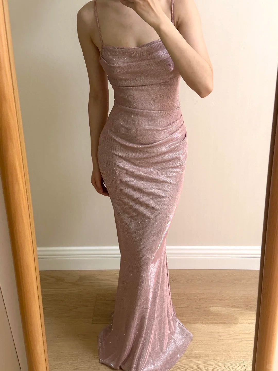 Elegant Pink Mermaid Spaghetti Strap Glittery Long Prom Dress Evening Dress Bridesmaid Dress