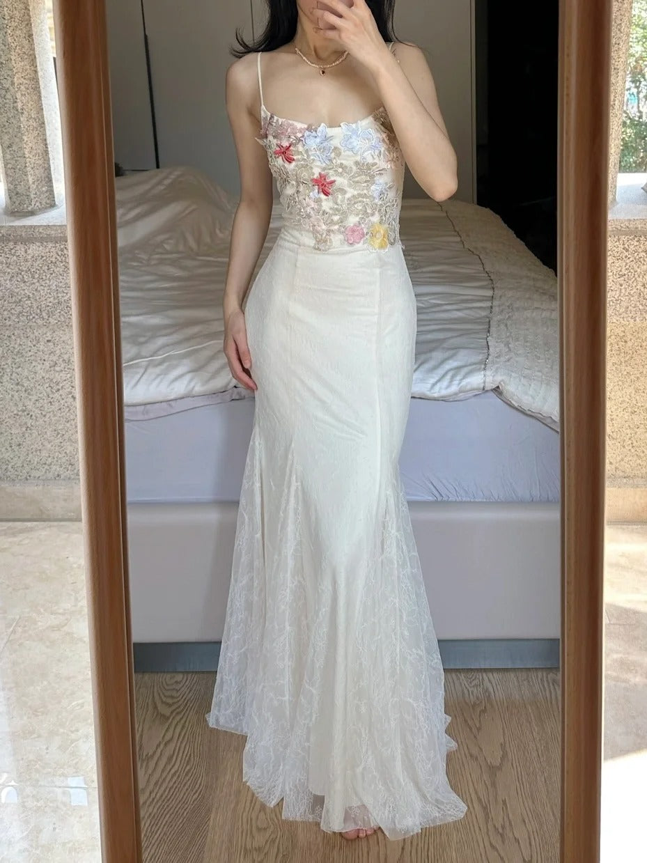 Elegant Light Purple Mermaid Square Neck 3D Floral Lace Long Prom Dress Evening Dress - View 5 | VelvetHem