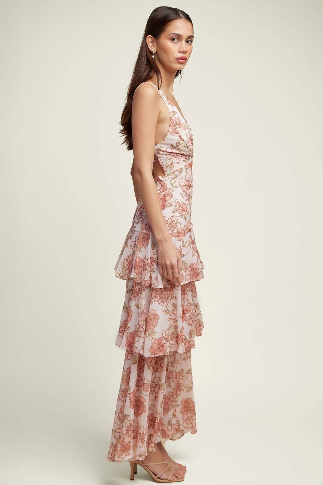 Chiffon Halter Slim Ruffle Maxi Floral Dress
