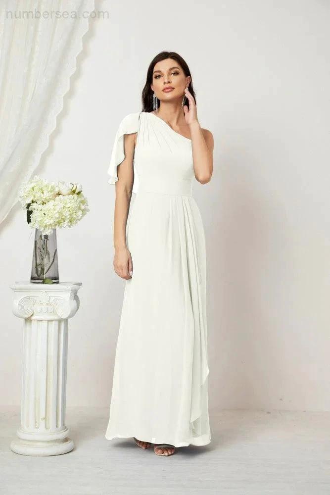 ZapDress  Chiffon Ruffled One Shoulder Long Bridesmaid Dresses A-line Formal Evening Gown Side Split 2809 (ZD17049)