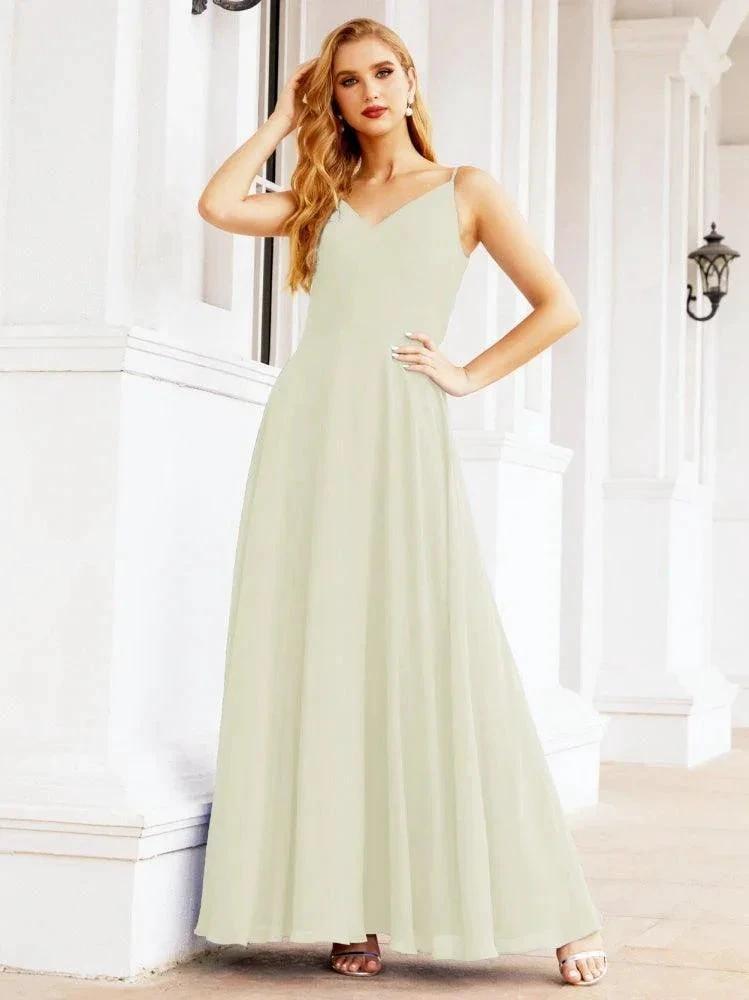 Numbersea Spaghetti Strap Bridesmaid Dresses V Neck Butterfly Back Fromal Evening Party Prom Gown 28036 by numbersea