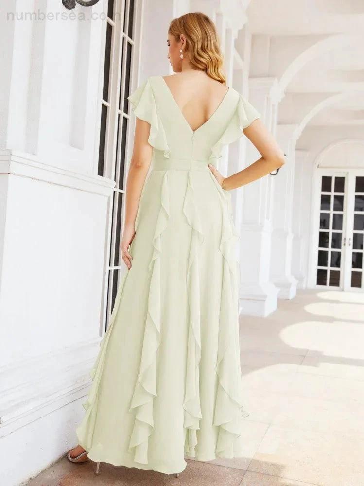Ruffled Bridesmaid Dresses with Sleeves Long Formal Party Dress 28041 (ZD17030)