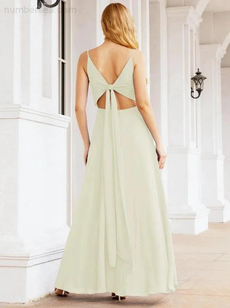 ZapDress Spaghetti Strap Bridesmaid Dresses V Neck Butterfly Back Fromal Evening Party Prom Gown 28036 (ZD17001)