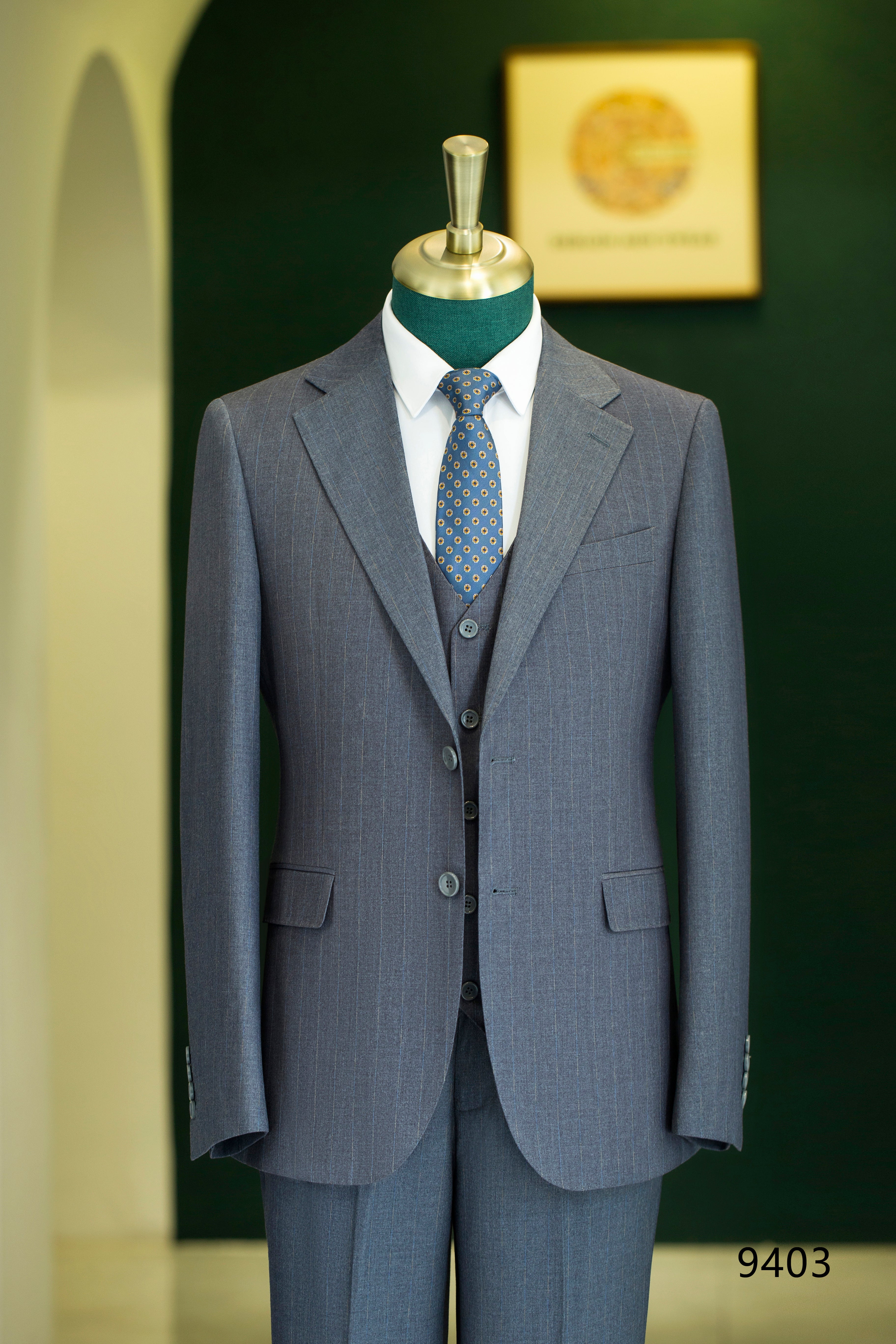 Three-Piece Subtle Pinstripe Grey Wool Suit | Tailored Formal Groom & Business Suit by 男装