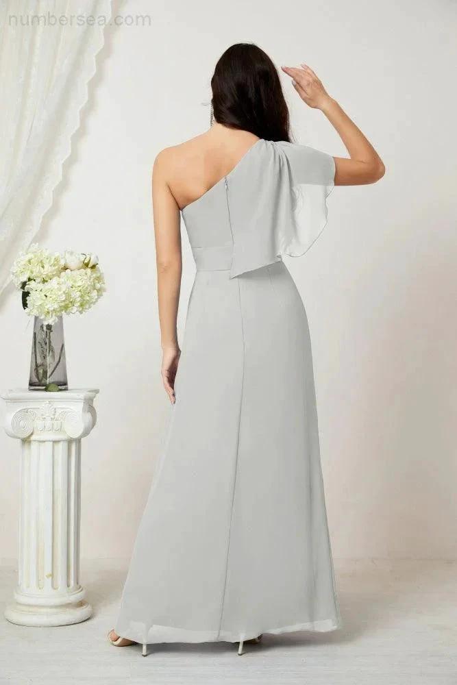 ZapDress  Chiffon Ruffled One Shoulder Long Bridesmaid Dresses A-line Formal Evening Gown Side Split 2809 (ZD17049)