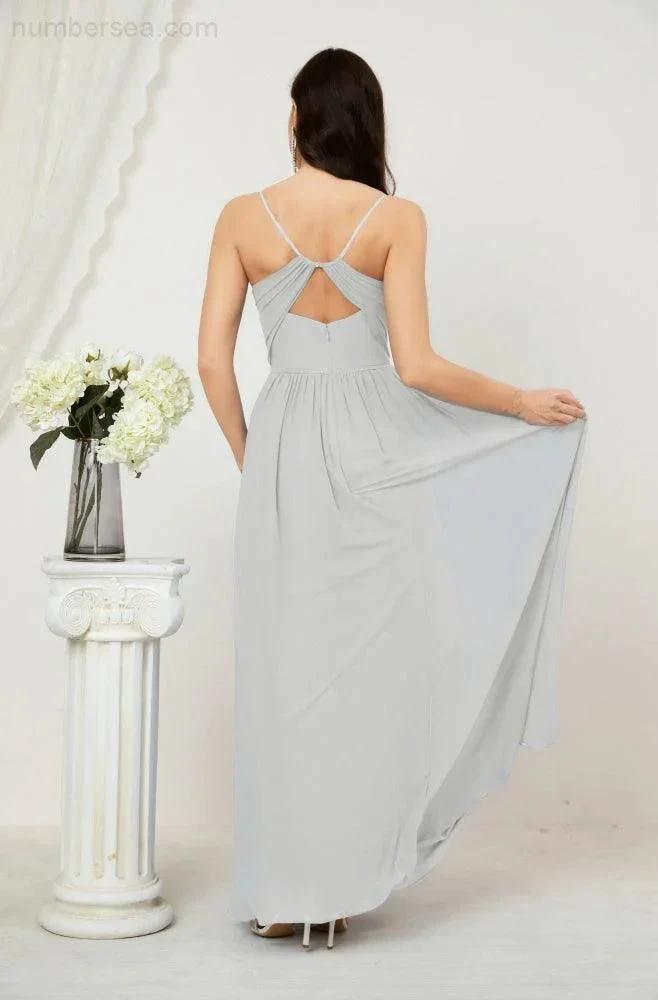 ZapDress  Neck Bridesmaid Dresses Chiffon Long Spaghetti A-line Formal Prom Gown for Wedding Party Evening 2801 (ZD16961)