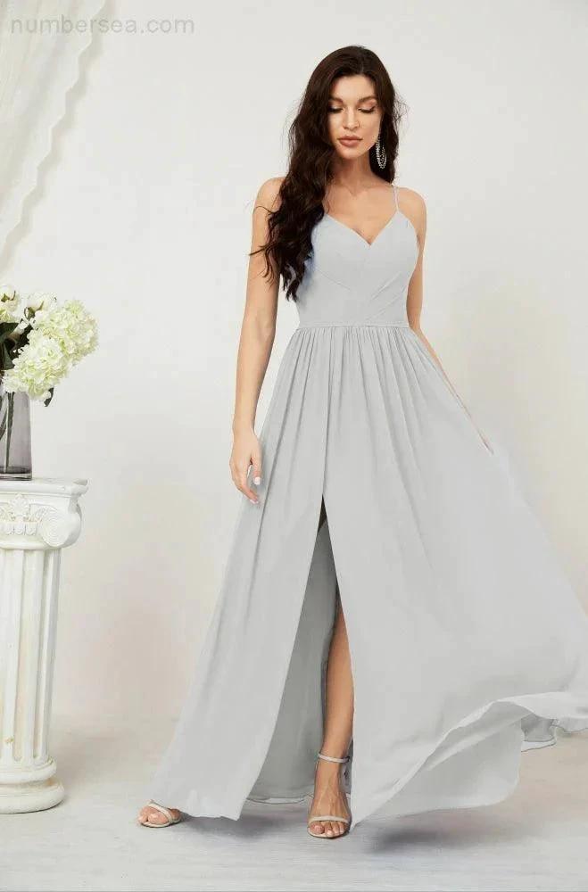 ZapDress  Neck Bridesmaid Dresses Chiffon Long Spaghetti A-line Formal Prom Gown for Wedding Party Evening 2801 (ZD16961)