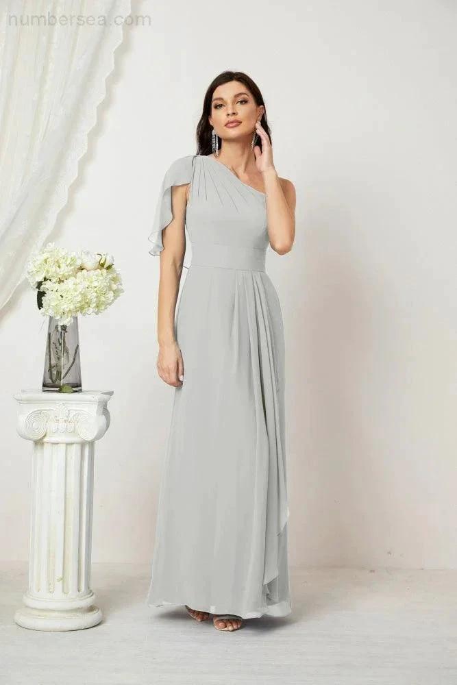 ZapDress  Chiffon Ruffled One Shoulder Long Bridesmaid Dresses A-line Formal Evening Gown Side Split 2809 (ZD17049)
