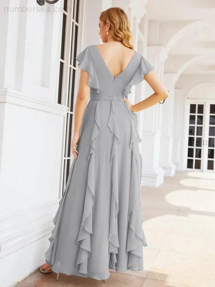 Ruffled Bridesmaid Dresses with Sleeves Long Formal Party Dress 28041 (ZD17030)
