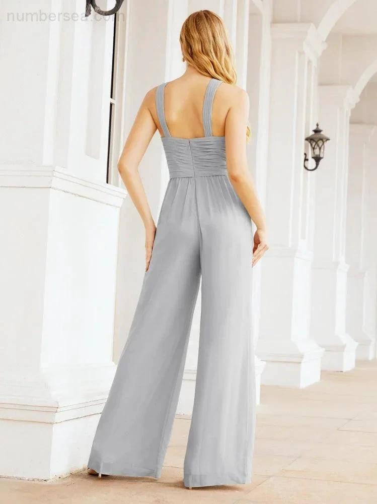 ZapDress Crisscross Neck Jumpsuit Formal Evening Dress Long Bridesmaid Dresses Bell-bottomed Pants 28033 (ZD17024)