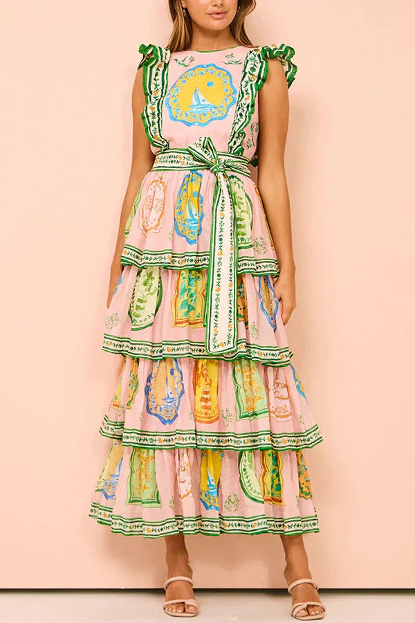 Huanani Premium Midi Dress with Ruffle Print Statement Occasion Edit