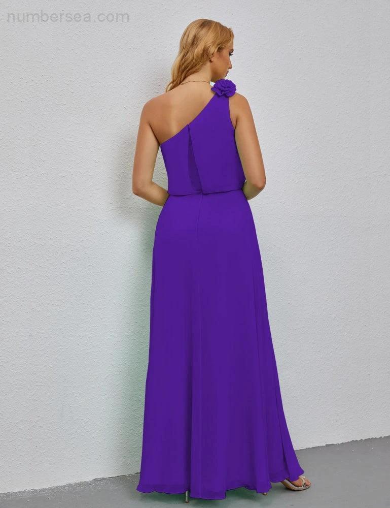 Ruffled One Shoulder Sleeveless Long Bridesmaid Dresses A-line Formal Evening Gown Side Split 28080 (ZD17018)