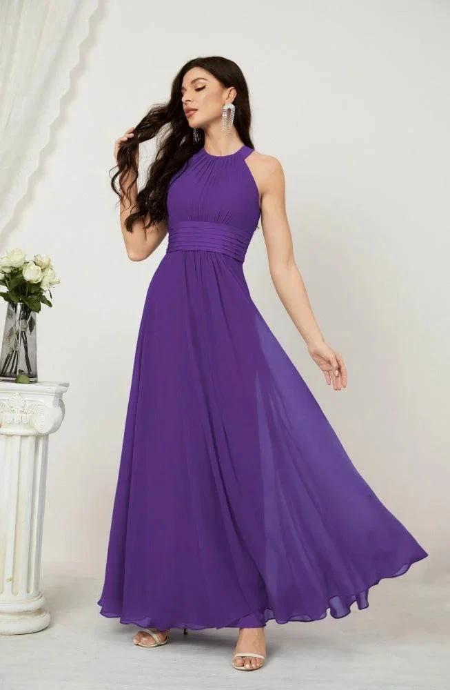 Numbersea Formal Party Gown Dress Chiffon Halter Long Sleeveless Bridesmaid Dresses 2802 by numbersea