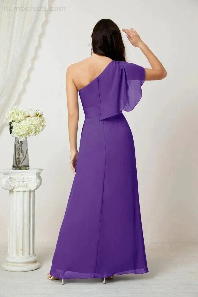 ZapDress  Chiffon Ruffled One Shoulder Long Bridesmaid Dresses A-line Formal Evening Gown Side Split 2809 (ZD17049)