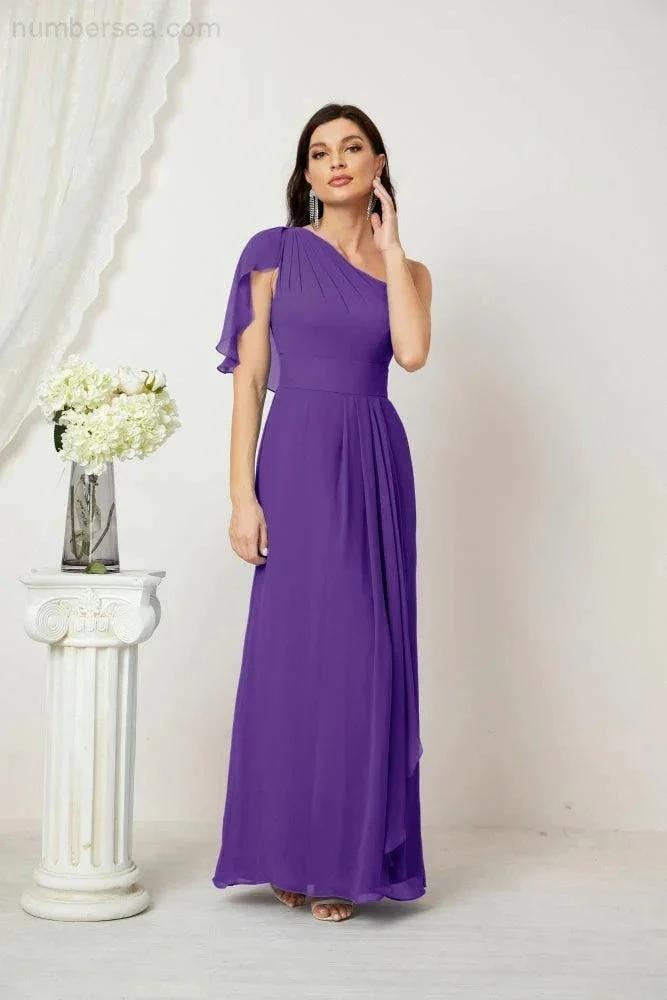 ZapDress  Chiffon Ruffled One Shoulder Long Bridesmaid Dresses A-line Formal Evening Gown Side Split 2809 (ZD17049)